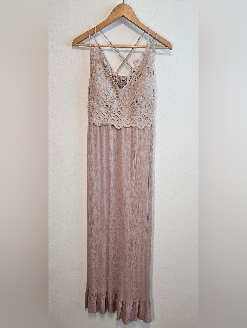 J for Justify Tan Lace Maxi Dress Boho 1X
